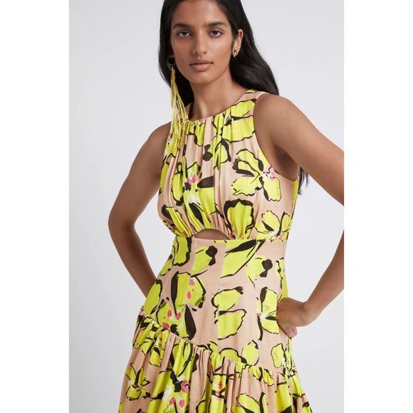 NWT Aje Pelicano Citrus Bloom Asymmetric Tiered Dress - Size AU 6 / US 2 - Picture 2 of 16